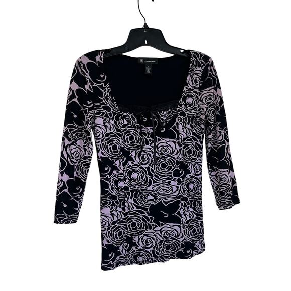 INC International Concepts Y2K Purple Mesh Rose Goth Print Long Sleeve Top Sz S - Picture 3 of 8